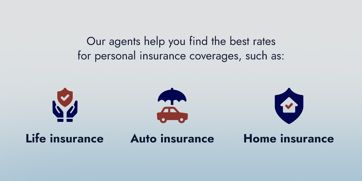 Graphic illustrating various insurance coverage options available from AAdvantage Insurance Group including life, auto, and home insurance. 